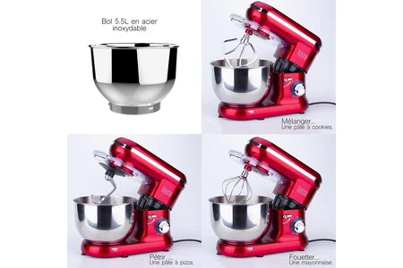 Robot pâtissier Kitchen Move Robot patissier multifonction DALLAS Rouge Acier 1500W