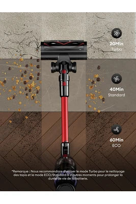 Aspirateur balai Ultenic U16 F – Aspirateur Balai sans Fil – 550W – 45Kpa – Autonomie 60 min – brosse anti-emmêlement – Écran LED – Tube flexible – Gris et Rouge