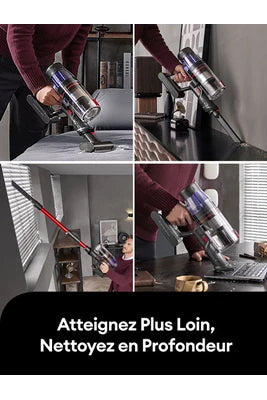 Aspirateur balai Ultenic U16 F – Aspirateur Balai sans Fil – 550W – 45Kpa – Autonomie 60 min – brosse anti-emmêlement – Écran LED – Tube flexible – Gris et Rouge