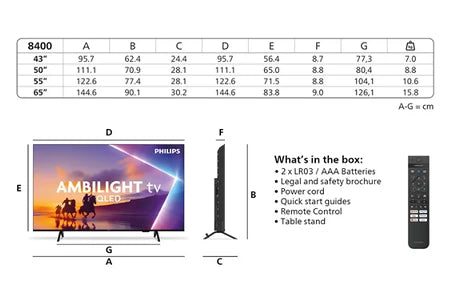 TV LED Philips QLED 4K UHD Ambilight 55PUS8400/12 139 cm 2025
