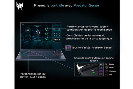 PC portable Acer Gaming Predator Helios Neo 16 AI PHN16-73-97E2 écran LCD 16″ 240 Hz WQXGA Intel® Core™ Ultra 9 32 Go RAM 1 To SSD Nvidia GeForce RTX 5070 Ti Noir