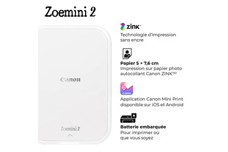 Imprimante photo Canon Kit Zoemini 2 Edition Zootopie 2 – Blanc + 10 recharges + Housse Zootopie 2 + Stickers