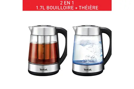 Bouilloire Tefal 2 en 1 Sans Fil Fonction Théière, TEMPÉRATURE RÉGLABLE 1.7L BJ750D10